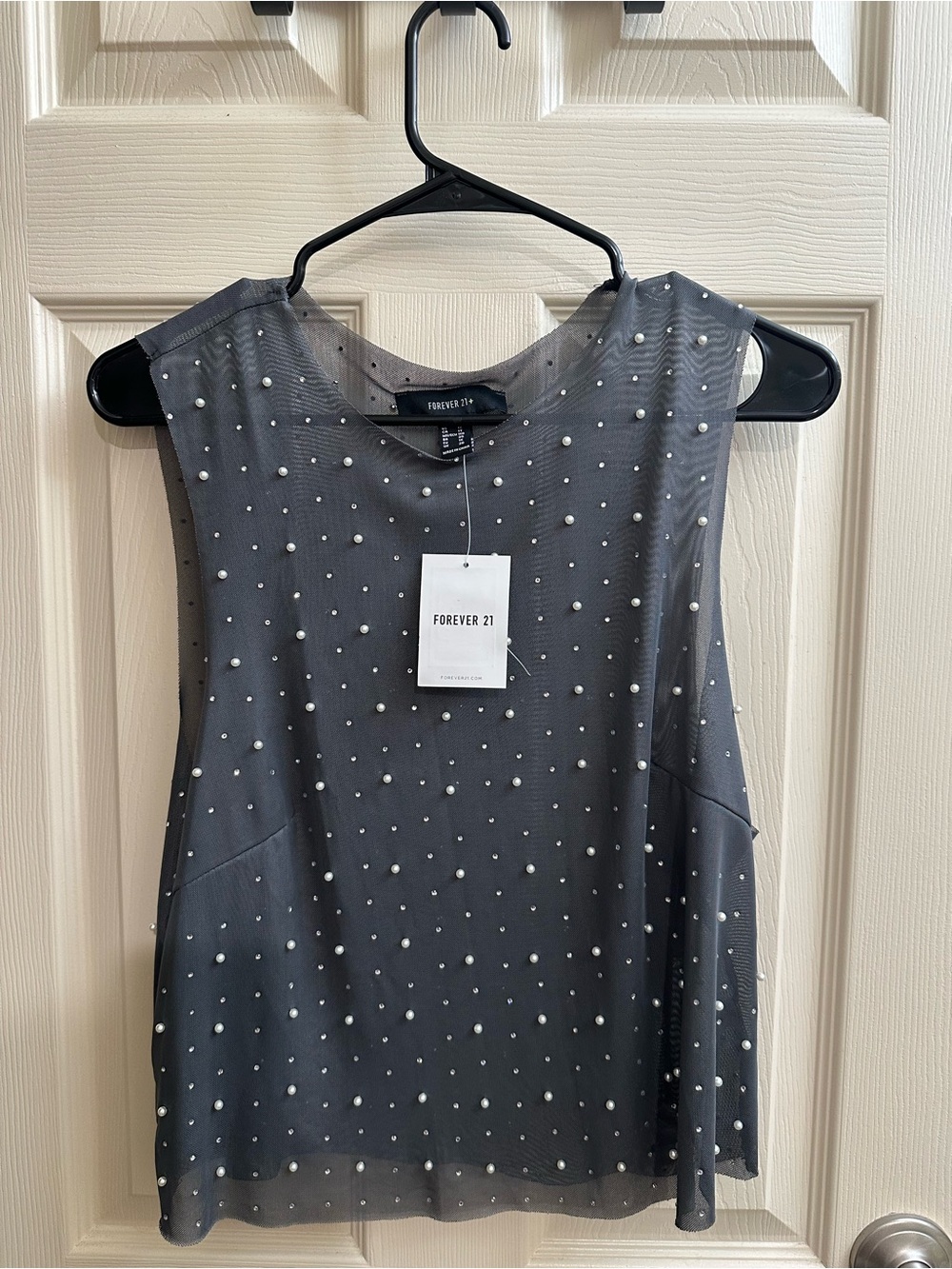 Forever 21 Gray Pearl-Embellished Sleeveless Camisole